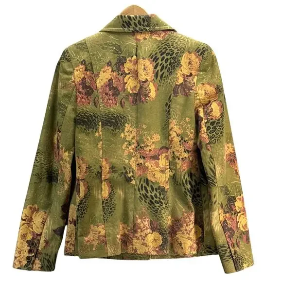 Doncaster Vintage Tapestry Green Pink Floral Animal Jungle Blazer Jacket Women 4 - Picture 2 of 10